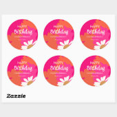 Heet Roze en Oranje Bloemen Happy Birthday Party Ronde Sticker (Vel)
