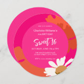 Heet Roze en Sinaasappel Bloemen Zestien Verjaarda Kaart (Voorkant / Achterkant)