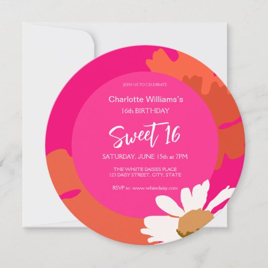 Heet Roze en Sinaasappel Bloemen Zestien Verjaarda Kaart (Voorkant)