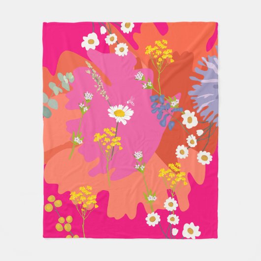 Heet Roze en Sinaasappel Bloementuin Abstract Fleece Deken (Voorkant)