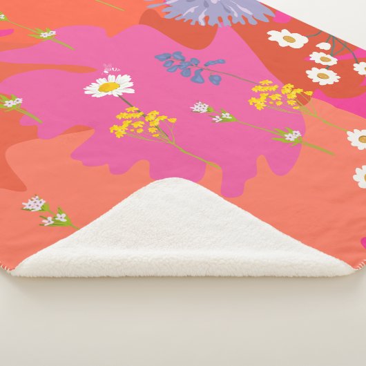 Heet Roze en Sinaasappel Bloementuin Abstract Sherpa Deken (3/4)