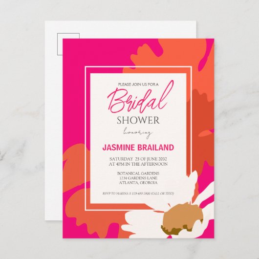 Heet Roze en Sinaasappel Daisy Abstract Floral Bri Briefkaart (Voorkant / Achterkant)