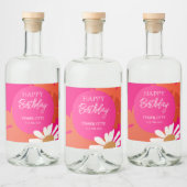 Heet Roze en Sinaasappel Daisy Floral Verjaardagsf Likeurfles Etiket (Flessen)