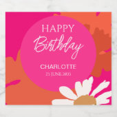 Heet Roze en Sinaasappel Daisy Floral Verjaardagsf Likeurfles Etiket (Enkel label)