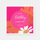 Heet Roze en Sinaasappel Daisy Floral Verjaardagsf Servet (Voorkant)