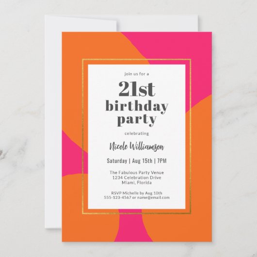 Heet Roze en Sinaasappel Kleurrijke 21ste Verjaard Kaart (Voorkant)