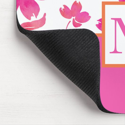 Heet Roze en Sinaasappel Waterverf Bloem Stengels Muismat (Hoek)