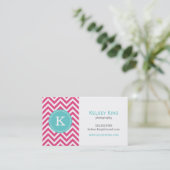 Heet Roze en Turquoise Chevron Monogram Visitekaartje (Staand voorkant)