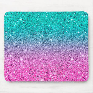 Heet roze en turquoise ombre glitter textuur muismat