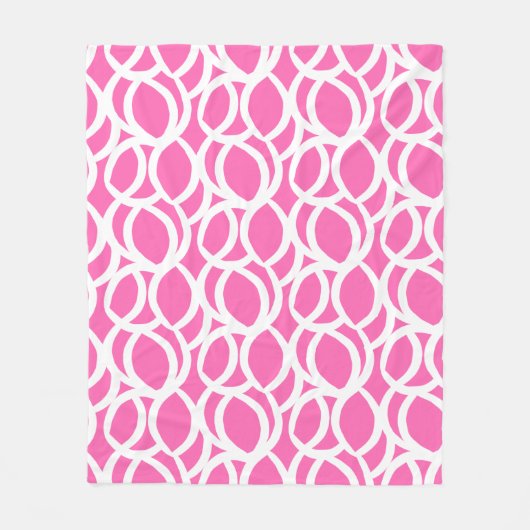 Heet Roze en Wit Abstract Lijnpatroon Fleece Deken (Voorkant)