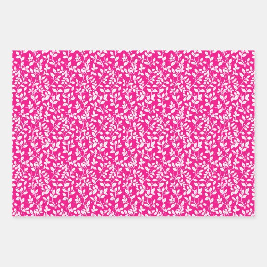 Heet roze en wit bloemmotief inpakpapier vel (Voorkant)