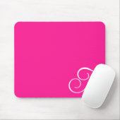 Heet Roze en Wit Curly Script Monogram Muismat (Met muis)