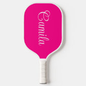 Heet Roze en Wit Curly Script Pickleball Paddle (Voorkant)