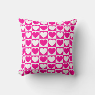 Heet roze en wit geruit patroon met harten kussen