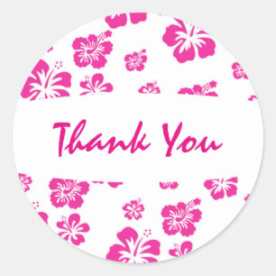 Heet Roze en Wit Hibiscus Flower Favor Sticker
