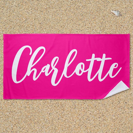 Heet Roze en Wit Lettering Script Strandlaken