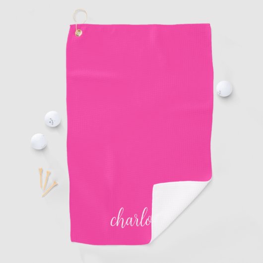 Heet Roze en Wit Meisje Kalligrafie Script Golfhanddoek (Insitu)