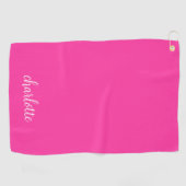 Heet Roze en Wit Meisje Kalligrafie Script Golfhanddoek (Horizontaal)