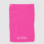 Heet Roze en Wit Meisje Kalligrafie Script Golfhanddoek (Voorkant)