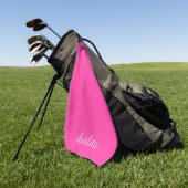Heet Roze en Wit Meisje Kalligrafie Script Golfhanddoek (Groen)