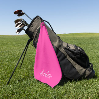 Heet Roze en Wit Meisje Kalligrafie Script Golfhanddoek