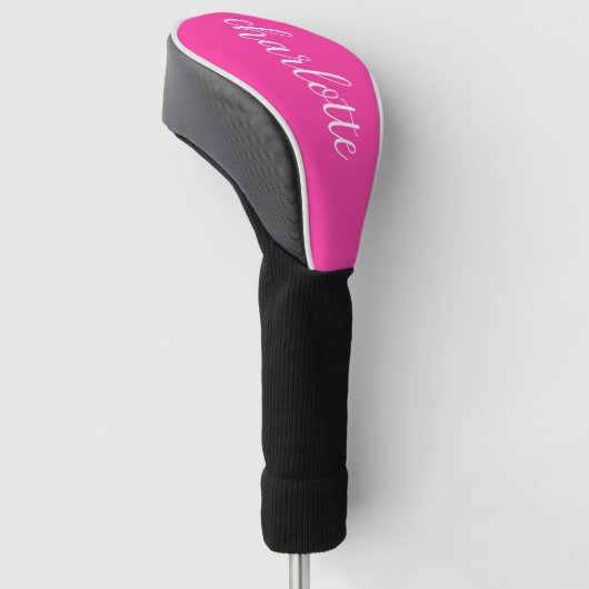 Heet Roze en Wit Meisje Kalligrafie Script Golfheadcover (Schuin)