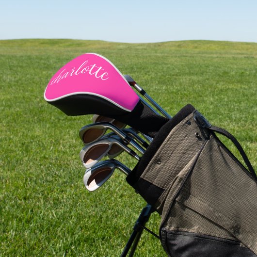 Heet Roze en Wit Meisje Kalligrafie Script Golfheadcover (Insitu)