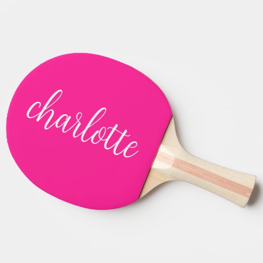 Heet Roze en Wit Meisje Kalligrafie Script Tafeltennisbatje (Zijkant)