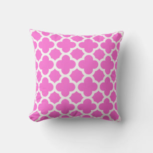 Heet Roze en Wit Quatrefoil Decorator Kussen