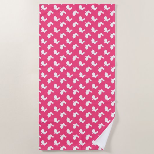 Heet-roze en witte Bunny Rabbits Beach Towel Strandlaken (Voorkant)