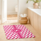 Heet Roze En Witte Chevron Monogram Badmat
