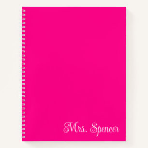Heet roze en witte docentennaam notitieboek
