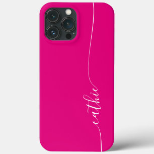Heet roze en witte elegante glam signature iPhone 13 pro max hoesje