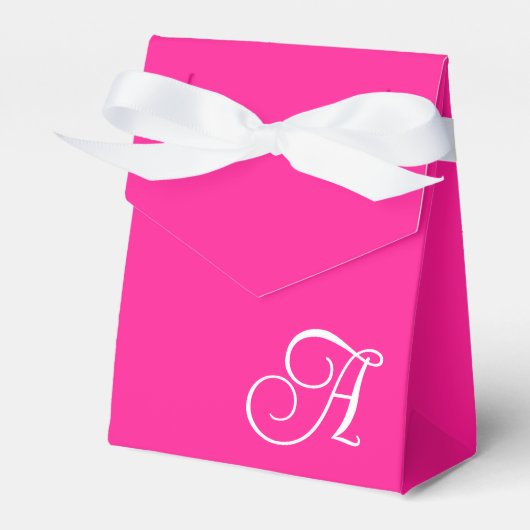 Heet Roze en Witte Kromme Script Monogram Bedankdoosjes (Voorkant Zijde)