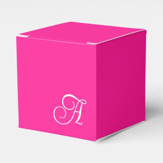 Heet Roze en Witte Kromme Script Monogram Bedankdoosjes (Voorkant Zijde)