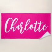 Heet roze en witte lettering script strandlaken (Voorkant)