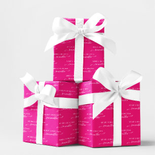Heet Roze en Witte Prettig Kerstmis Schattig Strik Inpakpapier Vel