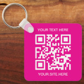 Heet roze en witte QR-code Sleutelhanger (Voorkant)