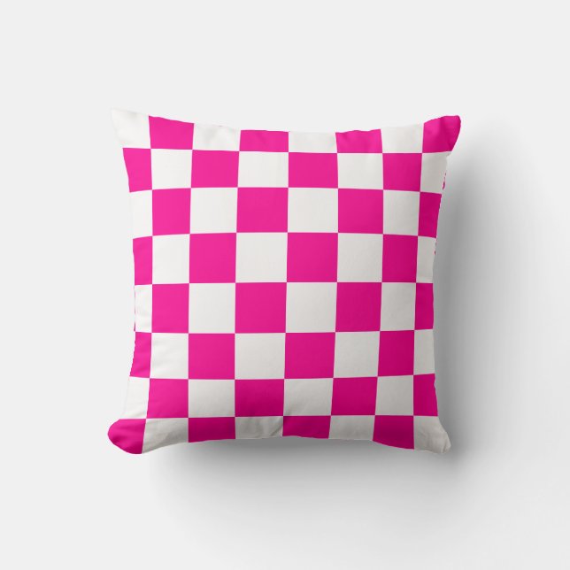 Heet Roze en Witte Ruiten Kussen (Voorkant)