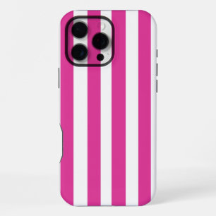 Heet Roze en Witte Strepen iPhone 16 Pro Max Hoesje