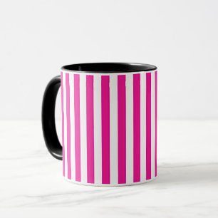 Heet roze en witte verticale strepen minimalistisc mok