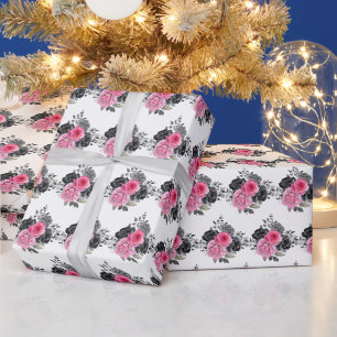 Heet roze en zilver elegante bloemen cadeaupapier