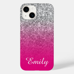 Heet Roze en Zilver Glitter Ombre Persoonlijk Case-Mate iPhone 14 Hoesje