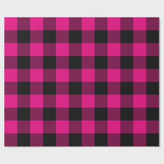 Heet Roze en Zwart Buffel Plaid Kerstmis Cadeaupapier (Vlak)