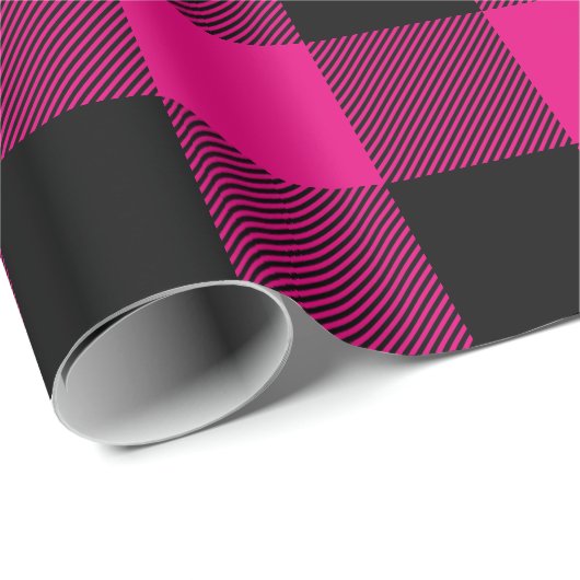 Heet Roze en Zwart Buffel Plaid Kerstmis Cadeaupapier (Rol Hoek)