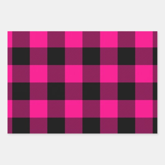 Heet Roze en Zwart Buffel Plaid Kerstmis Inpakpapier Vel (Voorkant 2)
