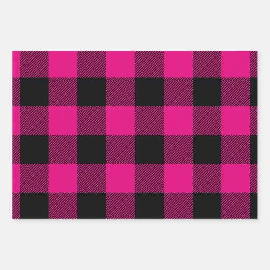 Heet Roze en Zwart Buffel Plaid Kerstmis Inpakpapier Vel (Voorkant)