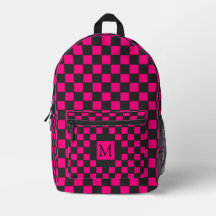 Heet Roze en Zwart Checkerboard Patroon Monogram