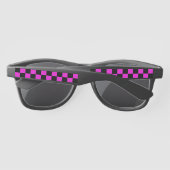 Heet Roze en Zwart Checkerboard Patroon Zonnebrillen (Achterkant)