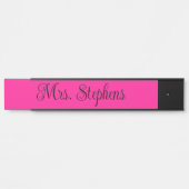 Heet Roze en Zwart Curly Kalligrafie Naam Deurbordje (Voorkant)